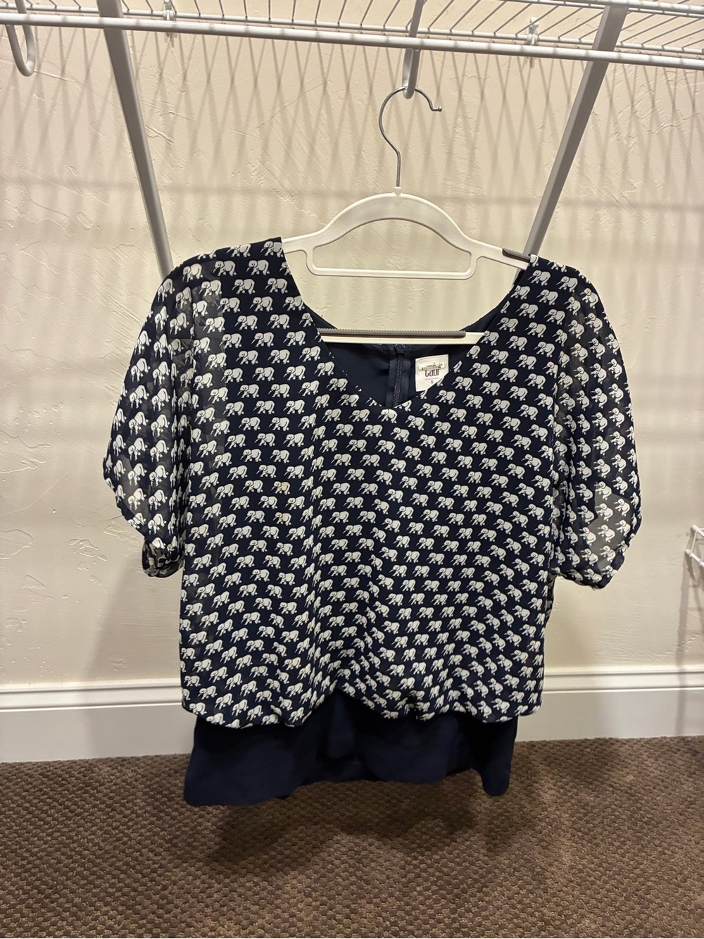 Navy Elephant Print Short Sleeve Blouse